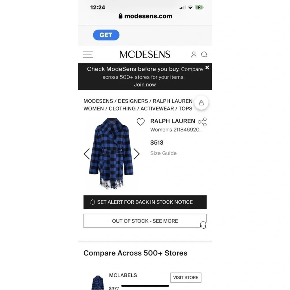 Ralph Lauren Blue and Black Checkered Coat - Picture 6 of 7